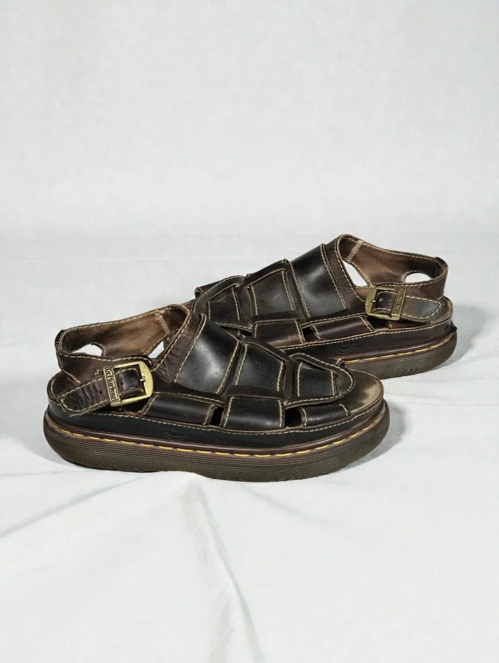 Dr. Marten Fisherman Brown Leather Sandal Made In England Mens Size 10 - AS IS